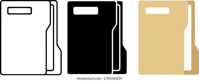 Conjunto de iconos de carpeta Silueta de contorno Símbolo de almacenamiento de documentos de diseño plano