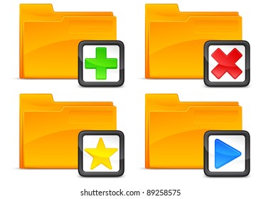 Folder icons with symbols, isolated on white background vector illustration
