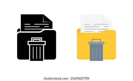 Folder icons. Trash can icons. Flat and silhouette style. Vector icons.