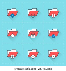 Folder icons. Vector icon set in flat design style. For web site design and mobile apps