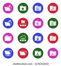 Folder Icons. White Flat Design In Circle. Vector Illustration.