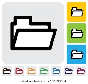 folder icon(symbol) used for online data management- vector graphic. The illustration has simple colorful icons on green,orange & blue backgrounds & is useful for websites,blogs,documents,printing,etc
