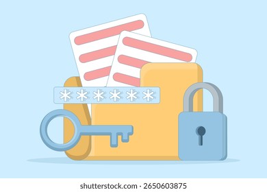 folder illustration with padlock and password modern secure personal folder, file lock confidential information data storage. data security concept. minimal style illustration.
