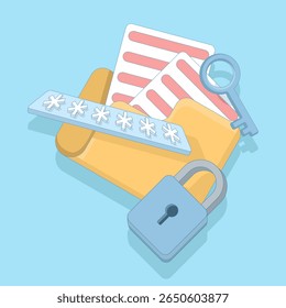 folder illustration with padlock and password modern secure personal folder, file lock confidential information data storage. data security concept. minimal style illustration.