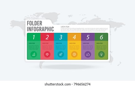 Folder Infographic Elements Template with 6 Options Vector Illustration