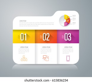 Los iconos vectoriales y de marketing de diseño de infografías de carpetas se pueden utilizar para diseño de flujo de trabajo, diagrama, informe anual, diseño web. Concepto de negocio con 3 opciones, pasos o procesos.