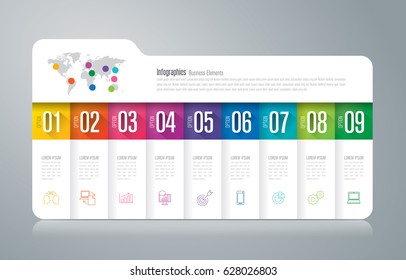 Folder infographics design vector and marketing icons can be used for workflow layout, diagram, annual report, web design. Business concept with 9 options, steps or processes.