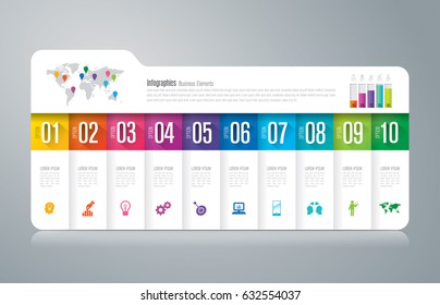 Folder infographics design vector and marketing icons can be used for workflow layout, diagram, annual report, web design. Business concept with 10 options, steps or processes.