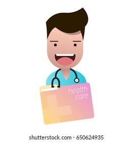 Folder with the inscription health care and the head of the man doctor's avatar. Transparent background.