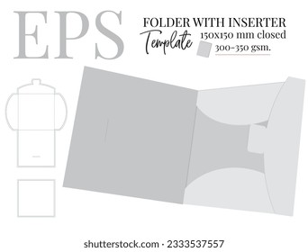 Folder with inserter Template, Vector with die cut, laser cut lines. White, clear, blank, isolated folder with inserter mock up on white background with perspective presentation. Packaging Design