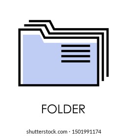 Folder isolated icon, repository and network, desktop computer outline symbol vector. Admin panel, website interface, mobile app or memory storage. Portfolio element, documents and files keeping