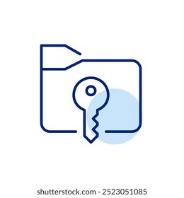 Pasta com chave. Documentos confidenciais ou privados. Acesso seguro aos dados. Ícone de vetor perfeito de pixel