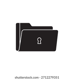 Carpeta con ojo de cerradura, icono de carpeta privada en glifo plano negro, estilo lleno aislado en fondo blanco
