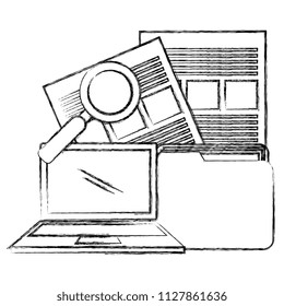 folder with laptop and magnifying glass