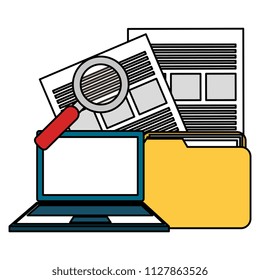 folder with laptop and magnifying glass