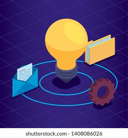 folder and letter with document and gear with bulb