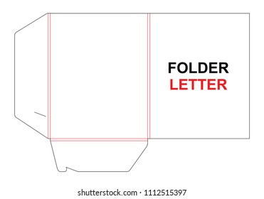 Folder letter size with gusset die cut stamp. Empty shablon template letter documents with lock. Vector black isolated circuit, line folder on white background. 