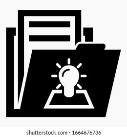 Folder and light bulb icon. Bills for the light. Collection of documents of electricity. Illustration of a folder with new offers. Vector icon.
