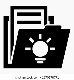 Folder and light bulb icon. Bills for the light. Collection of documents of electricity. Illustration of a folder with new offers. Vector icon.