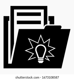 Folder and light bulb icon. Bills for the light. Collection of documents of electricity. Illustration of a folder with new offers. Vector icon.
