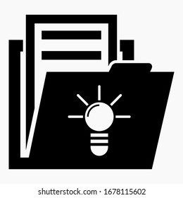 Icono de carpeta y lámpara. Listas para la luz. Recogida de documentos de electricidad. Ilustración de una carpeta con nuevas ofertas. Icono del vector.
