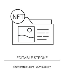 Folder line icon. Images format with non fungible token coin. NFT concept. Isolated vector illustration.Editable stroke