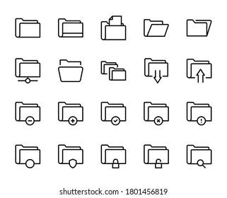 Conjunto de iconos de la línea de carpetas. Colección de símbolos vectoriales en estilo plano a la moda sobre fondo blanco. Canta la web para el diseño.