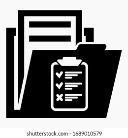 Folder and list icon. List of events illustration. Catalog. Registry of affairs. Inventory of property. Price list. Statement of workers. Restaurant menu. Vector icon.