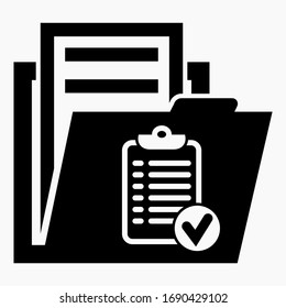 Folder and list icon. Illustration of a list of events. Catalog. Registry of affairs. Inventory of property. Price list. Statement of workers. Restaurant menu. Vector icon.