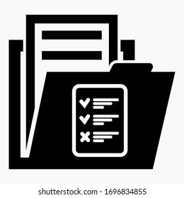 Folder and list icon. Illustration of a list of events. Catalog. Registry of affairs. Inventory of property. Price list. Statement of workers. Restaurant menu. Vector icon.