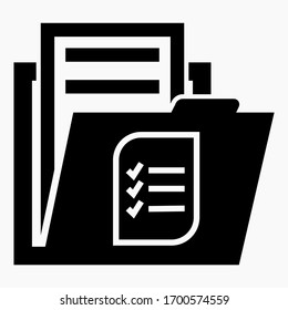 Folder and list icon. Illustration of a list of events. Catalog. Registry of affairs. Inventory of property. Price list. Statement of workers. Restaurant menu. Vector icon.