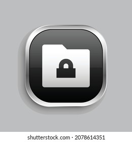 folder lock fill icon design. Glossy Button style rounded rectangle isolated on gray background. Vector illustration