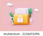 Folder lock icon. Data security and privacy concept. Safe confidential information. Concept for web page, banner, presentation, social media, documents, cards, posters. 3D Web Vector Illustration.