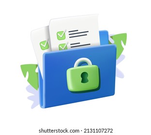 Folder lock icon. Data security and privacy concept. Safe confidential information. Concept for web page, banner, presentation, social media, documents, cards, posters. 3D Web Vector Illustration.