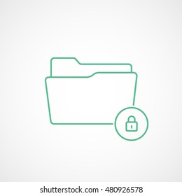 Folder Lock Password Green Line Icon On White Background