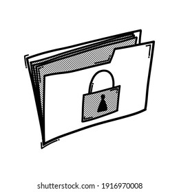 folder lock secure doodle vector icon. Drawing sketch illustration hand drawn line.