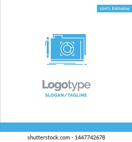 Folder, Lock, Target, File Blue Solid Logo Template. Place for Tagline