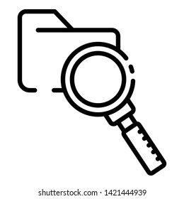 Folder and magnifier icon. Outline folder and magnifier vector icon for web design isolated on white background