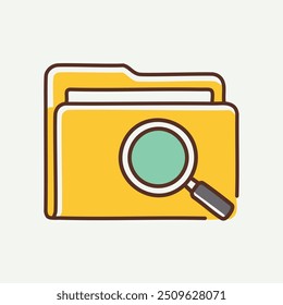 Folder with magnifying glass icon. A colorful illustration of a folder with a magnifying glass, symbolizing search, exploration, and discovery of digital files.