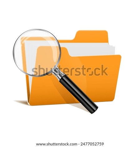 Folder and magnifying glass icon on a white background. Vector illustration