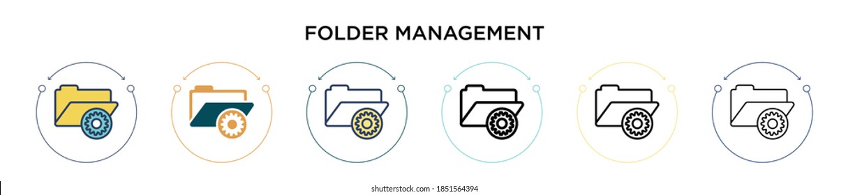 Folder management icon in filled, thin line, outline and stroke style. Vector illustration of two colored and black folder management vector icons designs can be used for mobile, ui, web