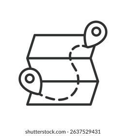 Folder map, icon in line design. Folder maps, location folders, maps storage, navigation folders, travel directory, route folder, maps archive on white background vector. For the theme: Folder map 