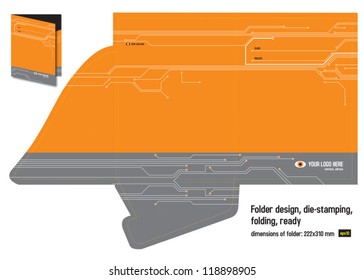 Folder (map) orange; design, die-stamping, folding, ready