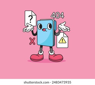 folder mascot cartoon vector illustration icon. folder character isolated vector. flat cartoon. Retro cartoon style. missing file cartoon