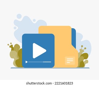 Folder with media files. Engaging content concept. Vector illustration, graphic design.