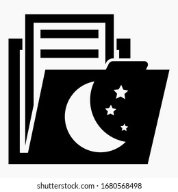 Folder and moon icon. Meteorological data accounting. Moonrise and sunset. Weather station archive. Commercial line vector icon for websites and mobile minimalistic flat design.
