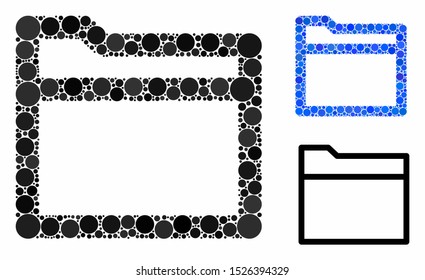Folder mosaic for folder icon of spheric dots in different sizes and shades. Vector small circles are combined into blue mosaic. Dotted folder icon in usual and blue versions.