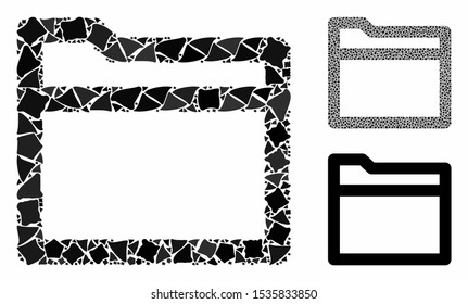 Folder mosaic of ragged items in different sizes and color tinges, based on folder icon. Vector abrupt items are composed into mosaic. Folder icons collage with dotted pattern.