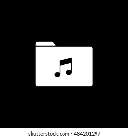 Folder Music Flat Icon On Black Background