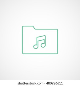 Folder Music Green Line Icon On White Background